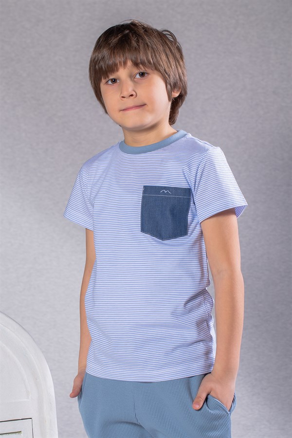 Erkek Çocuk Cepli Çizgili T-Shirt (2-7yaş)