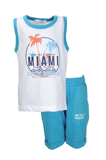 Erkek Bebek Mavi Miami Kolsuz T-Shirt ve Şort Takım (9ay-4yaş)