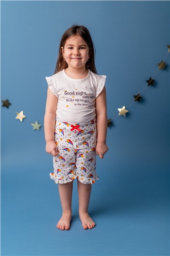 Kız Bebek Beyaz Stars Şortlu Pijama Takımı (1-6yaş)