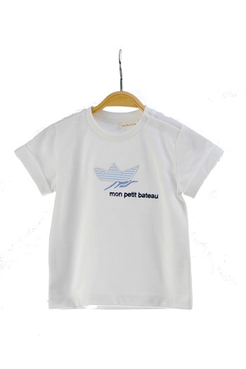 Erkek Bebek Bateau Baskili Pamuk T-shirt