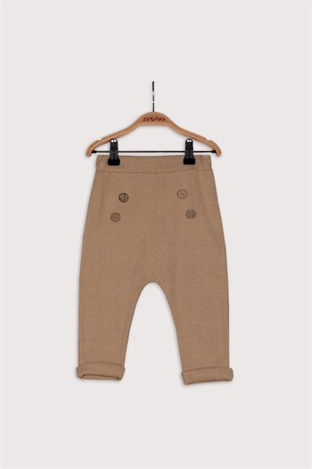 Erkek Bebek Bej Beli Lastikli Pamuk Pantolon (6ay-4yaş)