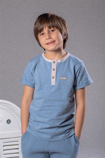 Erkek Çocuk Mavi Kolları Katlamalı T-Shirt (2-7yaş)