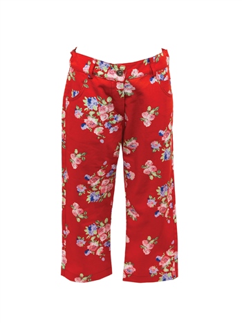 Kız Çocuk Kırmızı Çiçek Baskılı Pantolon (5-12yaş)