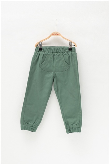 Erkek Bebek Yeşil Paçası Lastikli Cepli Dokuma Pantolon (2-7yaş)