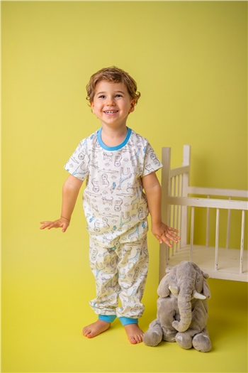Erkek Bebek Ekru Animals Pijama Takımı (1-4yaş)