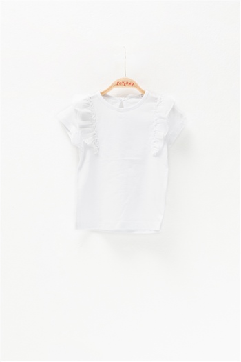 Kız Bebek Fırfırlı Beyaz T-Shirt