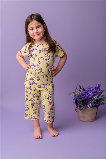 Kız Bebek Çiçekli Kaprili Pijama Takımı (1-6yaş)