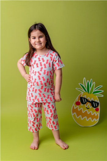 Kız Bebek Beyaz Pembe Ananas Pijama Takımı (1-6yaş)