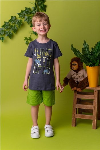 Erkek Çocuk Yeşil Tropical Jungle T-Shirt ve Şort Takım (5-14yaş)