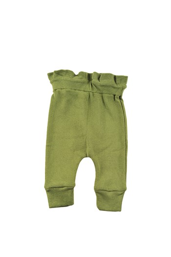 Unisex Bebek Antiviral Yeşil Ribanalı Örme Pantolon (0-18ay)