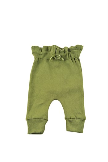 Unisex Bebek Antiviral Yeşil Ribanalı Örme Pantolon (0-18ay)